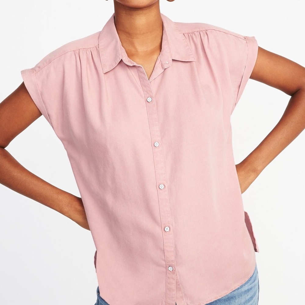Old Navy cap sleeve pink button up